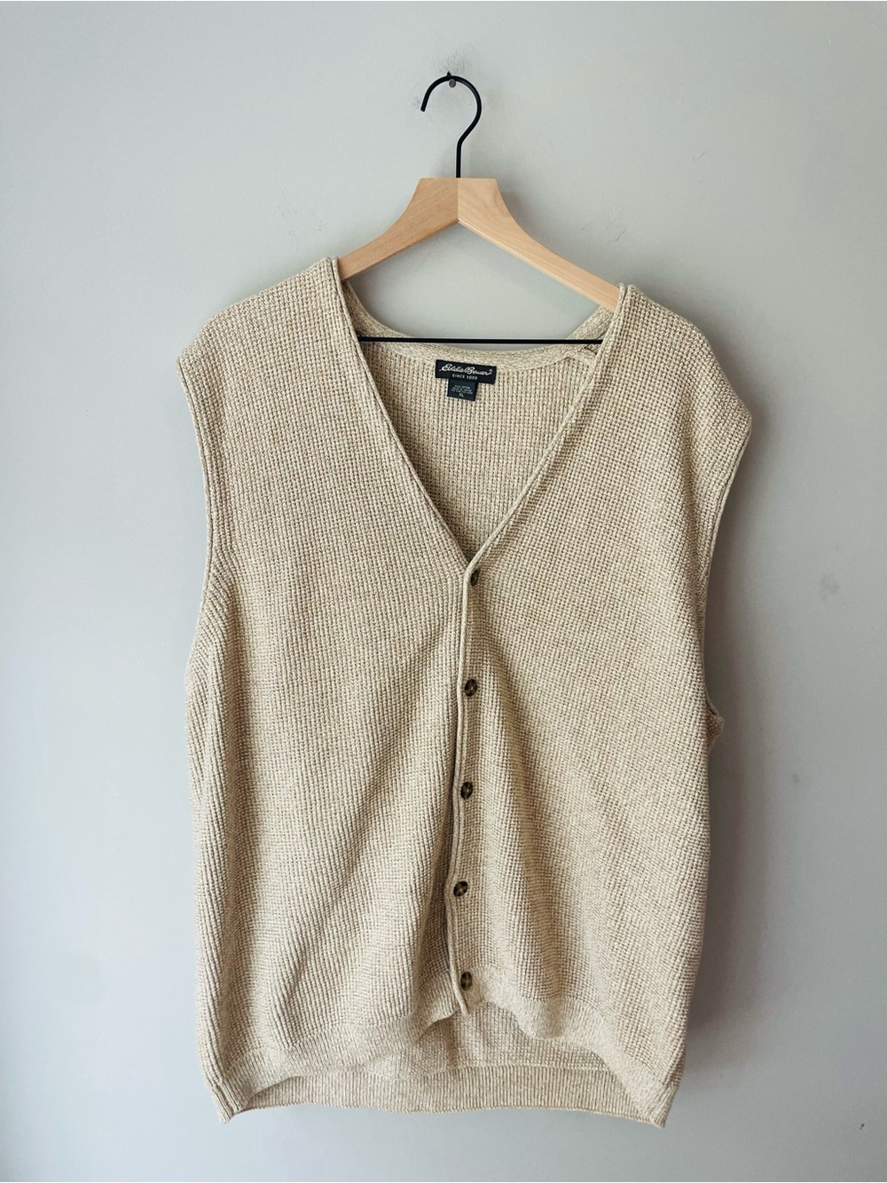 Eddie Bauer Beige Vintage Waffle Knit Button-Front Sweater Vest